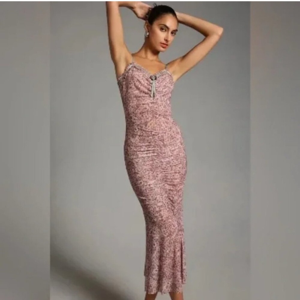 Anthropologie Sheer Mesh Dress Size S Pink